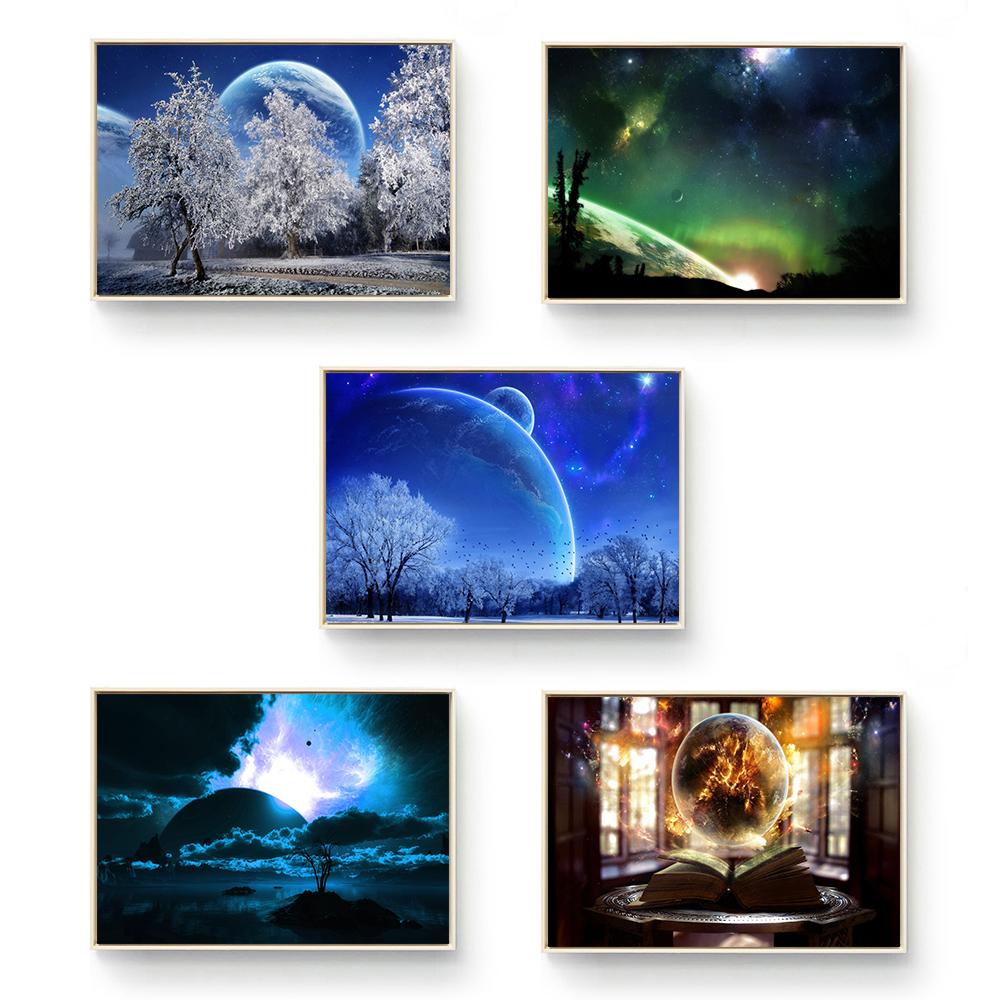 Настенные картины на холсте, деревья, зеленая входная лестница, планета, фиолетовые картины, настенные картины для гостиной, Куадрос 21cm×30cm NoFrame