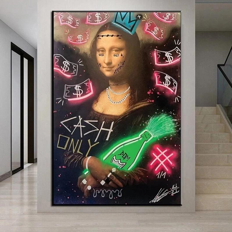 Современные картины «Только наличные», «Мона Лиза», холст, картины, постеры и принты, настенные художественные картины для гостиной, Настенный декор, Cuadros